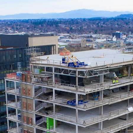Rooftop installation of High-Rise Material Hoist in Portland